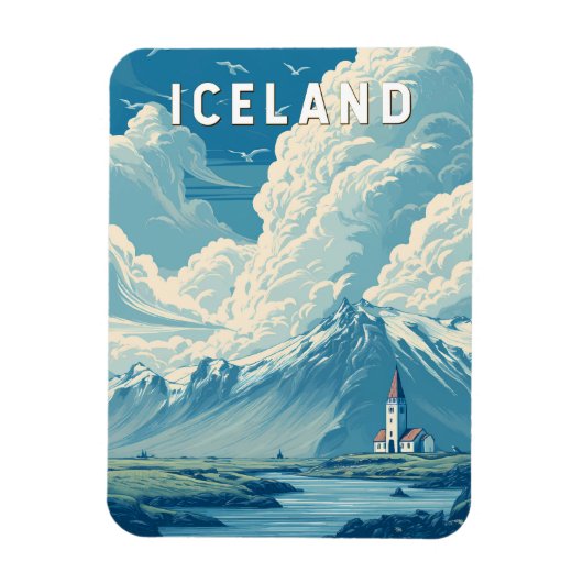 Iceland Illustration Travel Art Vintage Magneet (Verticaal)