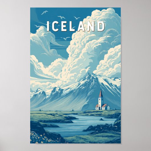 Iceland Illustration Travel Art Vintage Poster (Voorkant)