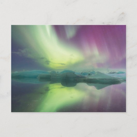 Iceland, Jokulsarlon. Aurora Lights Reflect Briefkaart (Voorkant)