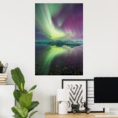 Iceland, Jokulsarlon. Aurora Lights Reflect Poster (Thuiskantoor)