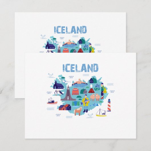 Iceland map RSVP kaartje (Voorkant / Achterkant)