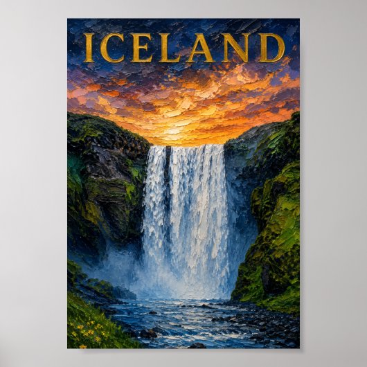 Iceland: Mystic Glow Waterfall Art Souvenir Poster (Voorkant)