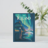 Iceland Northern Lights Illustration Travel Art Vi Briefkaart (Staand voorkant)