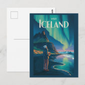 Iceland Northern Lights Illustration Travel Art Vi Briefkaart (Voorkant / Achterkant)