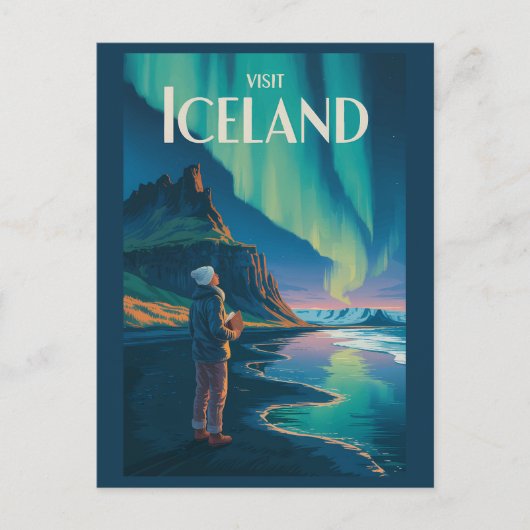 Iceland Northern Lights Illustration Travel Art Vi Briefkaart (Voorkant)