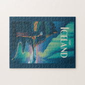 Iceland Northern Lights Illustration Travel Art Vi Legpuzzel (Horizontaal)