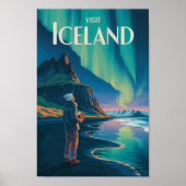 Iceland Northern Lights Illustration Travel Art Vi Poster (Voorkant)
