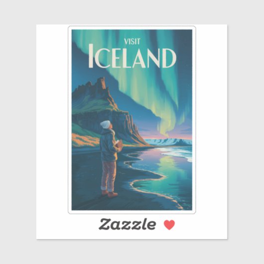 Iceland Northern Lights Illustration Travel Art Vi Sticker (Vel)