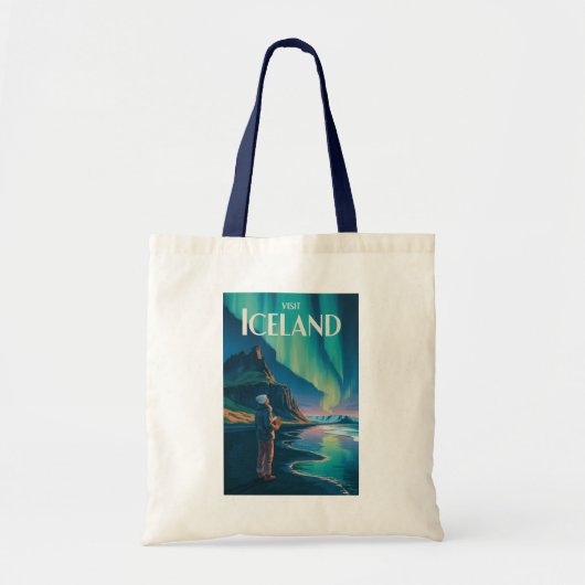 Iceland Northern Lights Illustration Travel Art Vi Tote Bag (Voorkant)