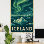 Iceland Northern Lights – Vintage Arctic Landscape Poster (Thuiskantoor)