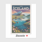 Iceland Painterly Illustration Travel Art Vintage Sticker (Vel)