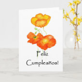 Iceland Poppies Verjaardag Kaart - Spaans Groeten (Gele Bloem)
