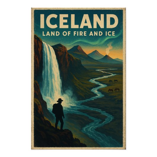 Iceland Retro Reizen 2026 Perfect Poster (Voorkant)