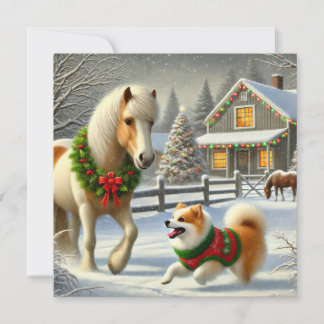 Icelandic Horse and Dog Christmas Card Feestdagenkaart