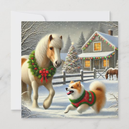 Icelandic Horse and Dog Christmas Card Feestdagenkaart (Voorkant)
