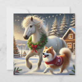 Icelandic Horse and Dog Holiday Card Feestdagenkaart