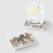 Icelandic Horse during winter on Iceland Stenen Onderzetter (Zijkant)