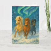 Icelandic Horses Northern Lights Holiday Card Feestdagen Kaart (Voorkant)
