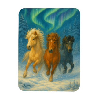 Icelandic Horses Northern Lights Magnet Magneet