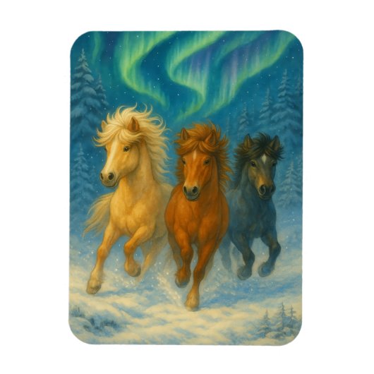 Icelandic Horses Northern Lights Magnet Magneet (Verticaal)