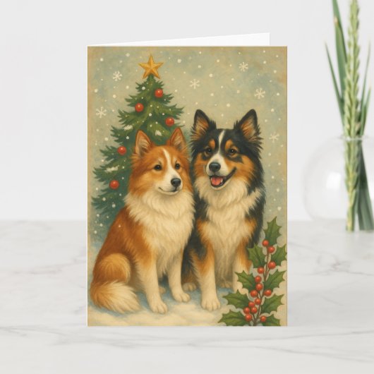 Icelandic Sheepdog Christmas Card Feestdagen Kaart (Voorkant)