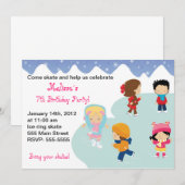 Iceskating Kids Birthday Party Invitations Kaart (Voorkant / Achterkant)