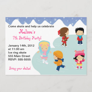 Iceskating Kids Birthday Party Invitations Kaart