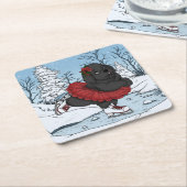 Iceskating Newfoundland Puppy Winter Wonderland Kartonnen Onderzetters (Schuin)