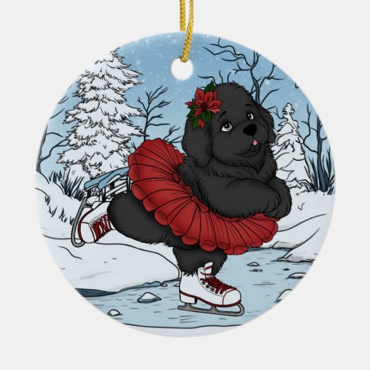 Iceskating Newfoundland Puppy Winter Wonderland Keramisch Ornament (Voorkant)