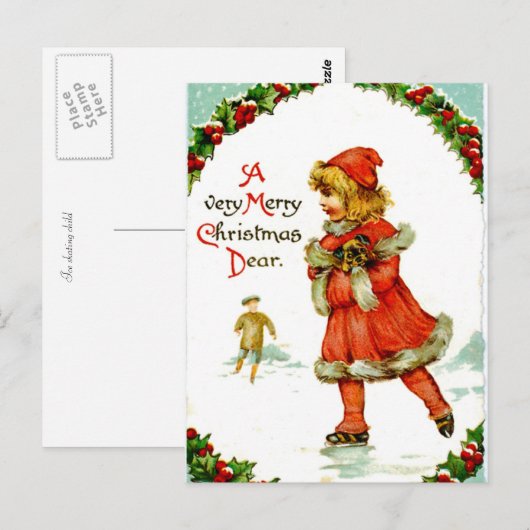 Iceskerend kind briefkaart (Voorkant / Achterkant)