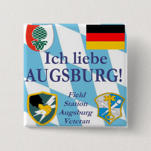 Ich liebe Augsburg!  Ik hou van Augsburg!  knoop Vierkante Button 5,1 Cm