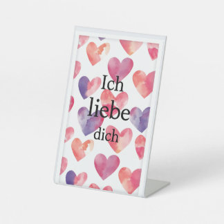 Ich liebe dich – Watercolor Heart Valentine Sign Reclamebord Met Voetstuk