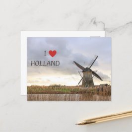 Ich liebe Holland Windmühlen und Felder Postkarte Briefkaart