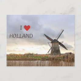 Ich liebe Holland Windmühlen und Felder Postkarte Briefkaart