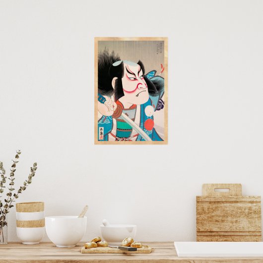 Ichikawa Danjuro kabuki samurai krijger tattoo kun Poster (Keuken)