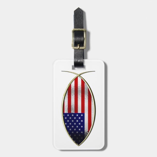 Ichthus - Amerikaanse vlag Bagagelabel (Voorkant verticaal)