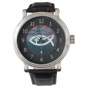 Ichthus   Christelijk symbool vis Crucifix Horloge