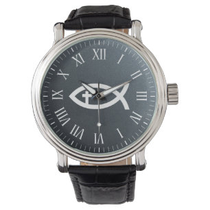 Ichthus   Christelijk symbool vis Crucifix Horloge