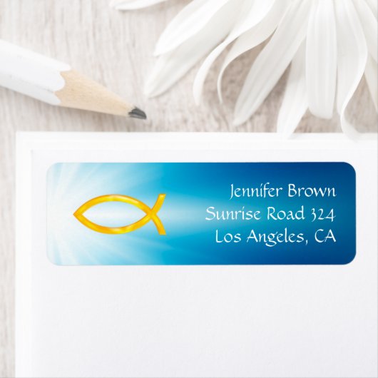 Ichthus - Christelijk vissymbool - adreslabel Etiket (Insitu)