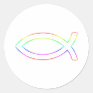 Ichthus - Christelijk vissymbool - gloeien Ronde Sticker