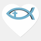 Ichthus - Christelijk vissymbool met Crucifix Hart Sticker (Voorkant)