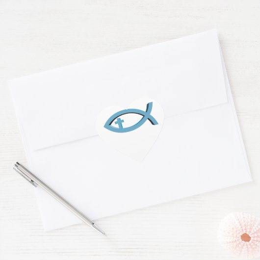 Ichthus - Christelijk vissymbool met Crucifix Hart Sticker (Envelop)