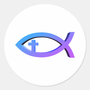 Ichthus Christelijk vissymbool met crucifix-klas Ronde Sticker