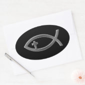 Ichthus - Christelijk vissymbool met Crucifix Ovale Sticker (Envelop)