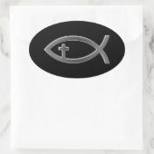 Ichthus - Christelijk vissymbool met Crucifix Ovale Sticker (Tas)