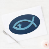 Ichthus - Christelijk vissymbool met Crucifix Ovale Sticker (Envelop)