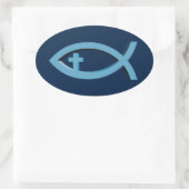 Ichthus - Christelijk vissymbool met Crucifix Ovale Sticker (Tas)