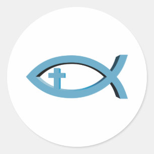 Ichthus   Christelijk vissymbool met Crucifix Ronde Sticker