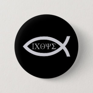 Ichthus - Christelijk vissymbool Ronde Button 5,7 Cm