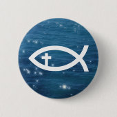 Ichthus - Christelijke vis met kruisje Ronde Button 5,7 Cm (Voorkant)